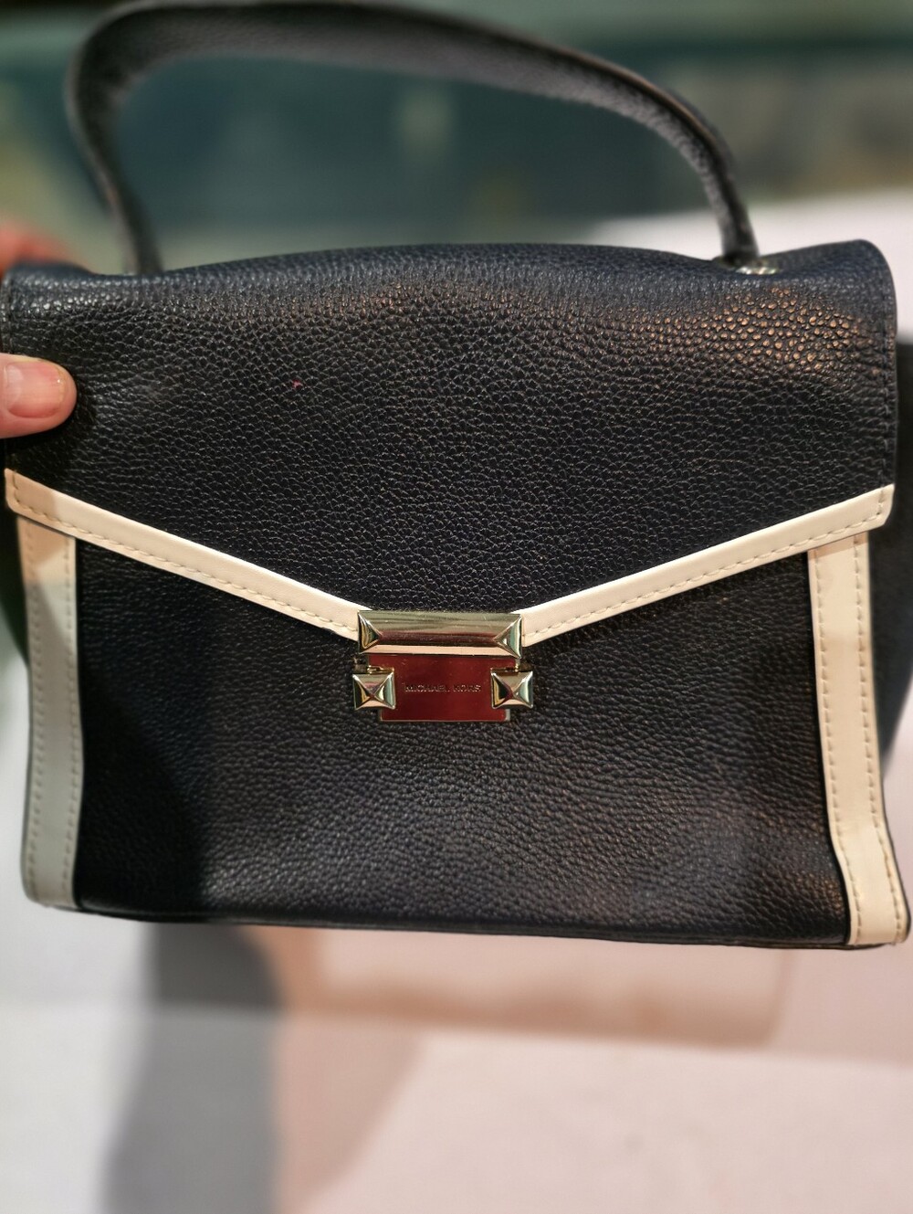 Michael Kors Navy and White Structured Top-Handle Women's Bag